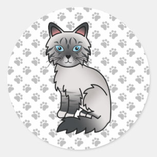 Blaupunkt-Tabby-Birman / Ragdoll Süße Katze & Pfot Runder Aufkleber