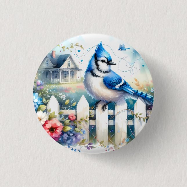 Blauraben-Cottage-Garten-Zaun-Szene Button (Vorderseite)