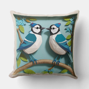 Blauraben-Papierskulptur zweier Vögel Kissen