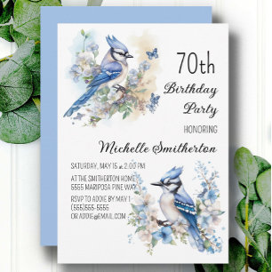 Blauraben-Vogel-Blumen-Frühling 70. Geburtstag Einladung