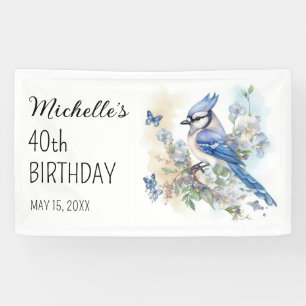 Blauraben-Vogel-Blumen-Frühlings-40. Geburtstagsna Banner