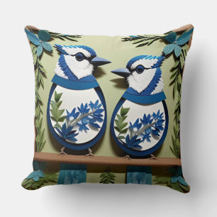🌸 Blauraben-Vogel Kunstvolle Natur-Dekoration 🐦 Kissen