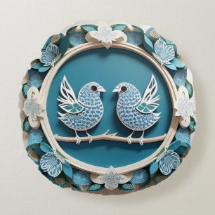 🐦 Blauraben-Vogel Wohnzimmer-Accessoire 🌿 Rundes Kissen