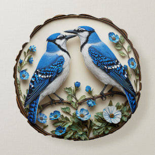 🌿 Blauraben-Vogel Wohnzimmer-Dekoration 🐦✨ Rundes Kissen