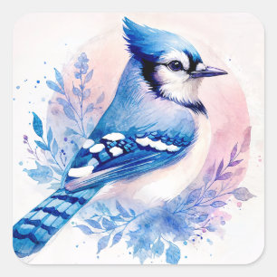 Blauraben-Wasserfarben-Botanik-Vogel Quadratischer Aufkleber