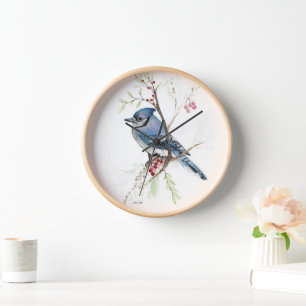 Blauracken-Vogel-Aquarell-Wanddekoration Uhr