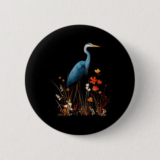 Blaureiher-Blumen-Wildblumen-Vogelbeobachtung Button