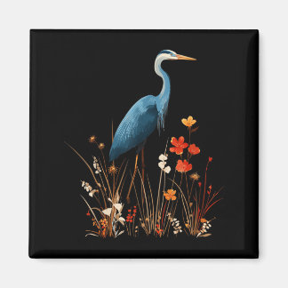 Blaureiher-Blumen-Wildblumen-Vogelbeobachtung Magnet