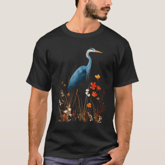 Blaureiher-Blumen-Wildblumen-Vogelbeobachtung T-Shirt