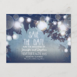 Blauromantische Abendlichter Save the Date Vintag Ankündigungspostkarte
