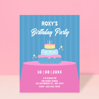 Blaurosa Birthday cake Einladung
