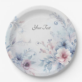 Blaurosa, blaue, florale Papierplatte Pappteller