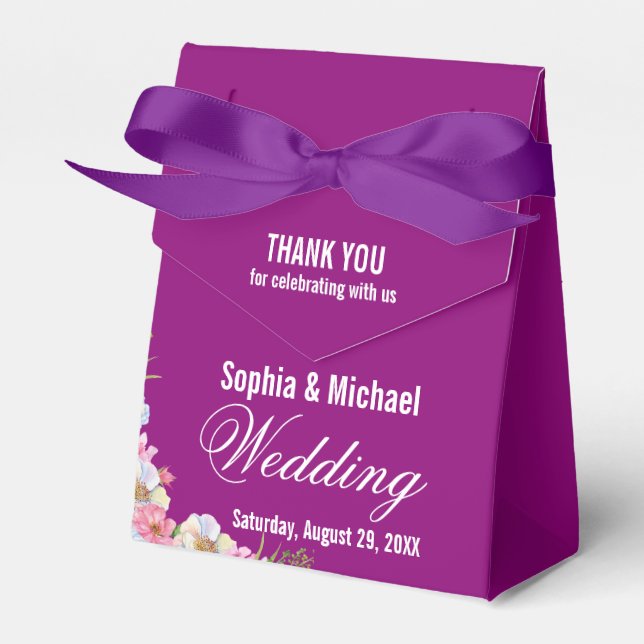 Blaurosa Blume Hochzeit Geschenkschachtel (Vorderseite)