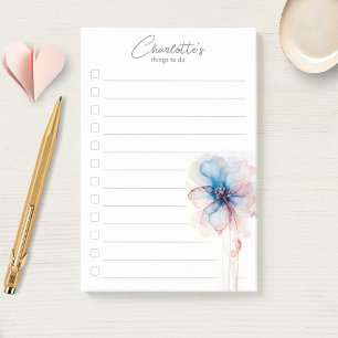 Blaurosa Blume Personalisiert To-Do-List Post-it Klebezettel
