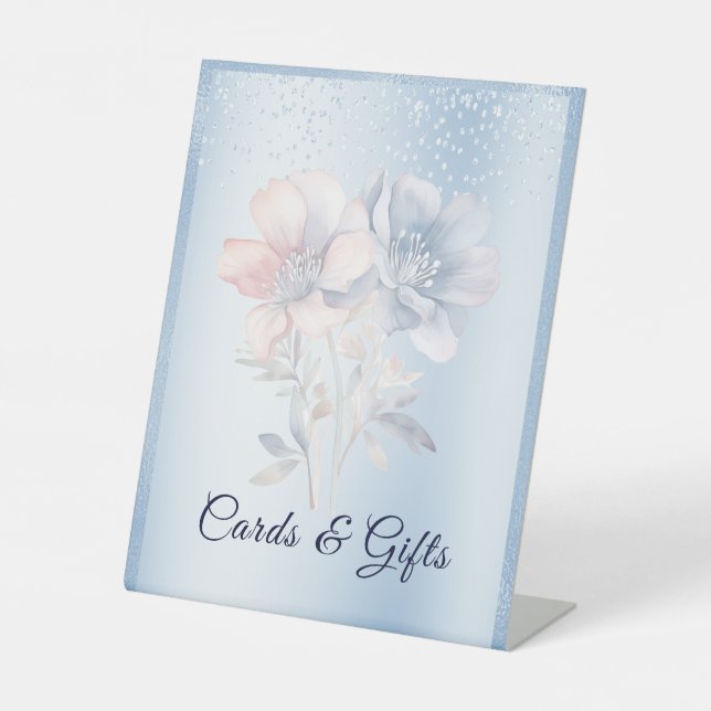 Blaurosa Blume Tabletop-Zeichen Sockelschild (Vorderseite)