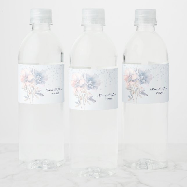 Blaurosa Blume Wasser Flasche Etikett (Flaschen)