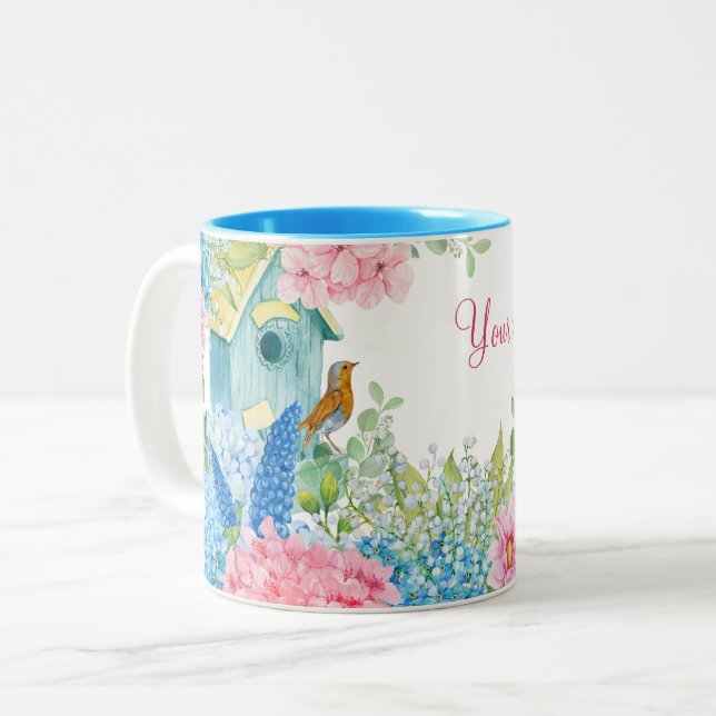 Blaurosa Blume Zweifarbige Tasse (Vorderseite Links)