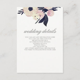 Blaurosa Blumenhochzeit Details Umrisskarten Begleitkarte