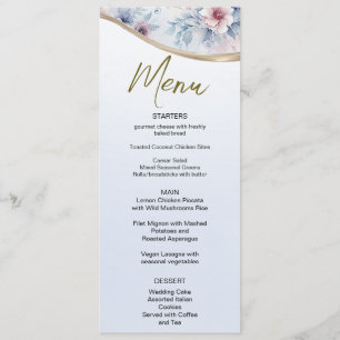 Blaurosa Blumenkarte für Hochzeiten Menükarte