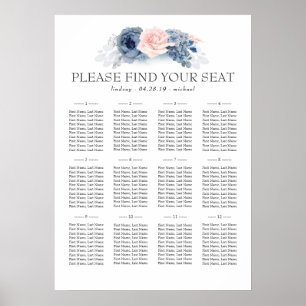 Blaurosa Blumenmuster Hochzeitsstift Poster