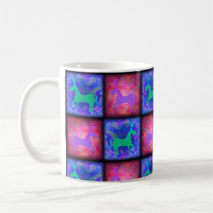 Blaurosa Einhorn-Karo Epic Neon Design Kaffeetasse