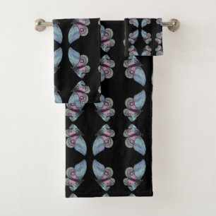Blaurosa Exotische Schmetterlinge Muster Badhandtuch Set