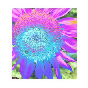 Blaurosa funky Retro-Sonnenblumen Foto Notizblock