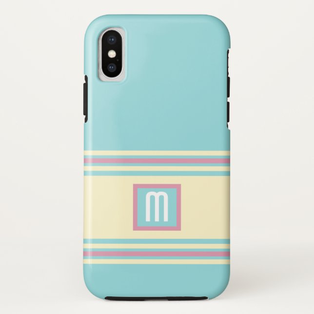 Blaurosa Gelbe Monogramm Modernes Elegantes Case-Mate iPhone Hülle (Rückseite)
