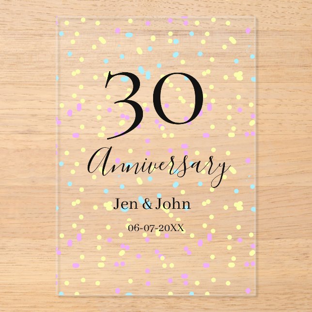 Blaurosa gelbe Polka Punkte 30-jähriger Jubiläumsn Acryleinladungen (Vorderseite)