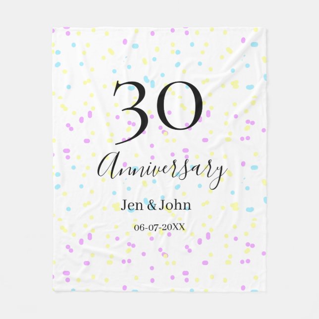Blaurosa gelbe Polka Punkte 30-jähriger Jubiläumsn Fleecedecke (Vorderseite)