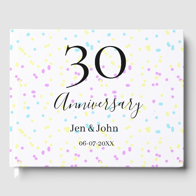 Blaurosa gelbe Polka Punkte 30-jähriger Jubiläumsn Gästebuch (Vorderseite)