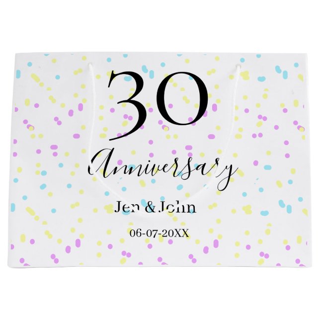 Blaurosa gelbe Polka Punkte 30-jähriger Jubiläumsn Große Geschenktüte (Vorderseite)