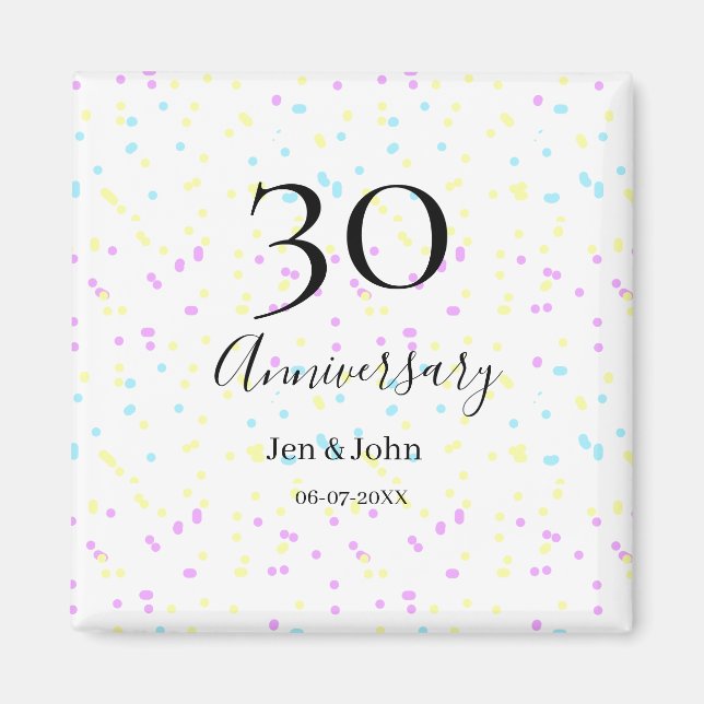 Blaurosa gelbe Polka Punkte 30-jähriger Jubiläumsn Magnet (Vorne)