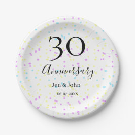 Blaurosa gelbe Polka Punkte 30-jähriger Jubiläumsn Pappteller
