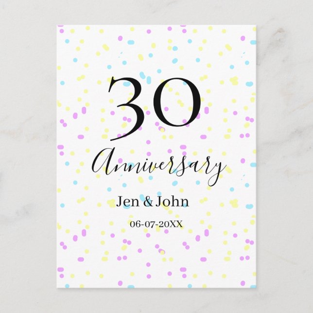 Blaurosa gelbe Polka Punkte 30-jähriger Jubiläumsn Postkarte (Vorderseite)