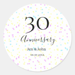 Blaurosa gelbe Polka Punkte 30-jähriger Jubiläumsn Runder Aufkleber