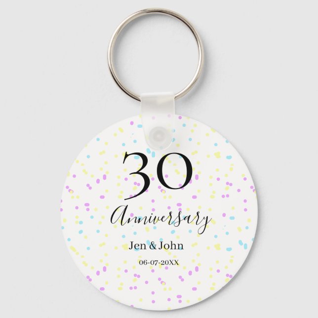 Blaurosa gelbe Polka Punkte 30-jähriger Jubiläumsn Schlüsselanhänger (Vorderseite)