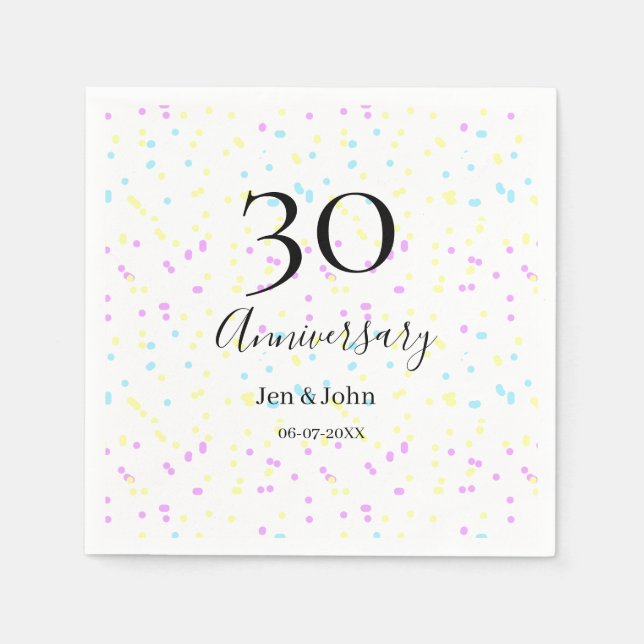 Blaurosa gelbe Polka Punkte 30-jähriger Jubiläumsn Serviette (Vorderseite)
