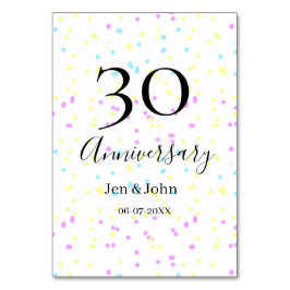 Blaurosa gelbe Polka Punkte 30-jähriger Jubiläumsn Tischnummer