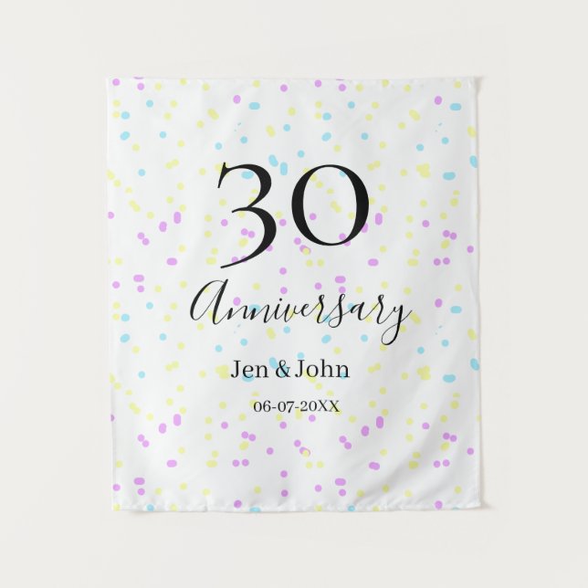 Blaurosa gelbe Polka Punkte 30-jähriger Jubiläumsn Wandteppich (Vorderseite)