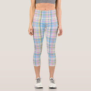 Blaurosa Gelbweiße Preppy Madras Kariert Capri Leggings