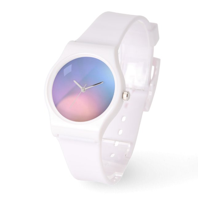 Blaurosa Gradient Dial White Silicone Armbanduhr (Winkel)