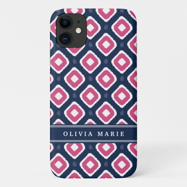 Blaurosa Ikat-Mod-Muster mit Namen Case-Mate iPhone Hülle (Rückseite)