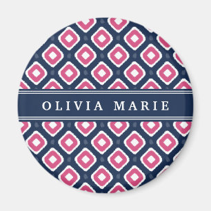 Blaurosa Ikat-Mod-Muster mit Namen Magnet