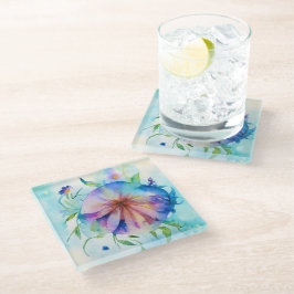 Blaurosa Konvolvulum, Aquarellfarbe Glasuntersetzer