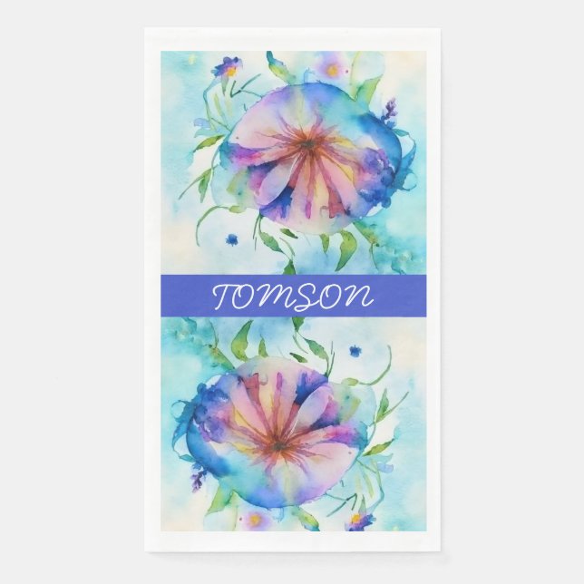 Blaurosa Konvolvulum, Aquarellfarbe Serviette (Vorderseite)