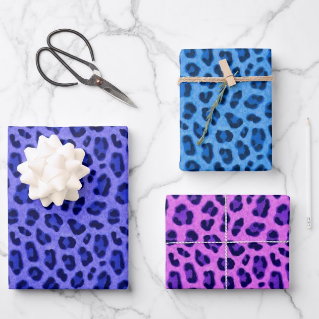 Blaurosa Leopard-Leopard-Muster  Geschenkpapier Set (Vorderseite)