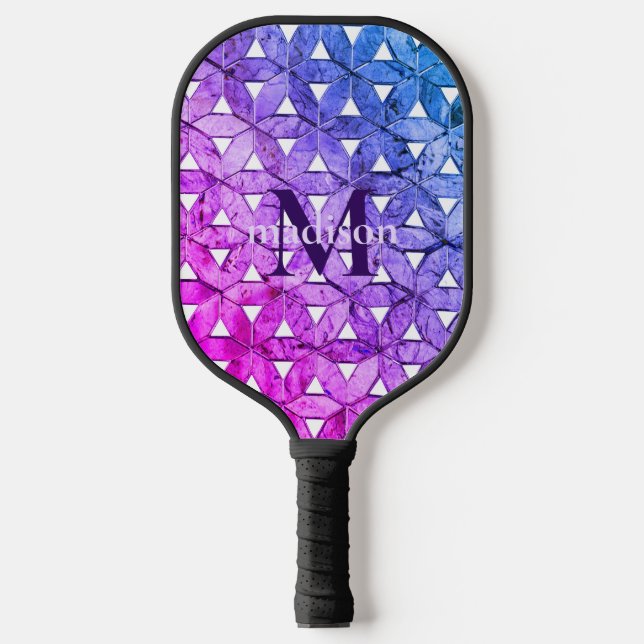 Blaurosa lila Blume des Lebens erschreckte Geometr Pickleball Schläger (Vorderseite)