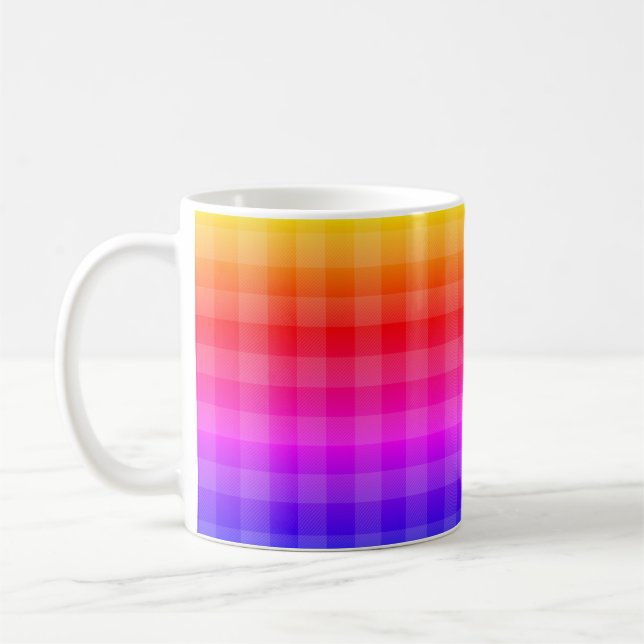 Blaurosa, lila orange, kariertes Muster Kaffeetasse (Links)