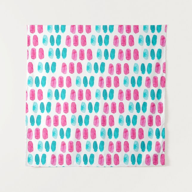 Blaurosa Pinselstriche. Abstraktes Malmuster Wandteppich (Vorderseite)